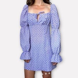 H&M Divided Purple Daisy Floral Mini Dress Puff Sleeve Details With Tie Front S